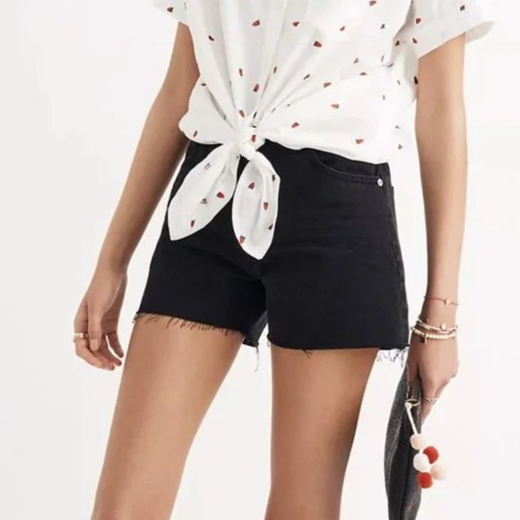Madewell High Waist Raw Hem Denim Washed Black Shorts - Picture 1 of 5